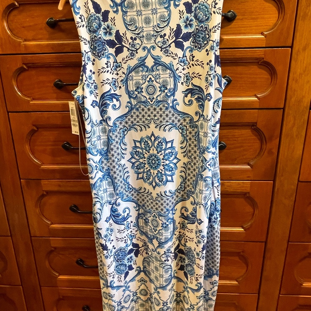 Charter Club Blue and White Floral Midi Dress